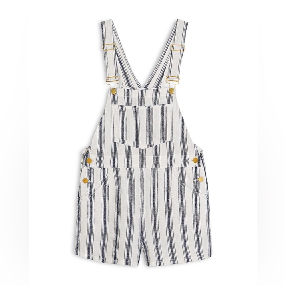 WeWoreWhat Linen Striped Short Overalls